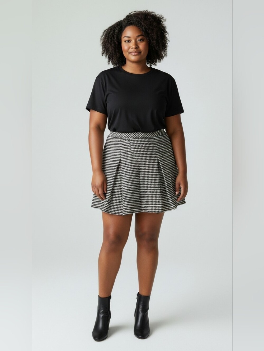 Talbots Houndstooth Pleated Lined Wool Blend Skater Skirt Women's Size 20